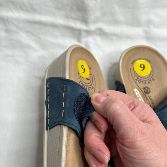 Fly Flot Womens Navy Blue Anatomic Sandals Size 9 Leather Upper - Picture 5 of 8